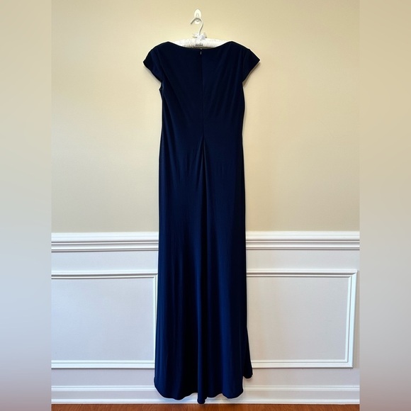 Size 10 navy blue formal dress Radiant V-neck Long Slit Dress by Mac Duggal New - Picture 5 of 5